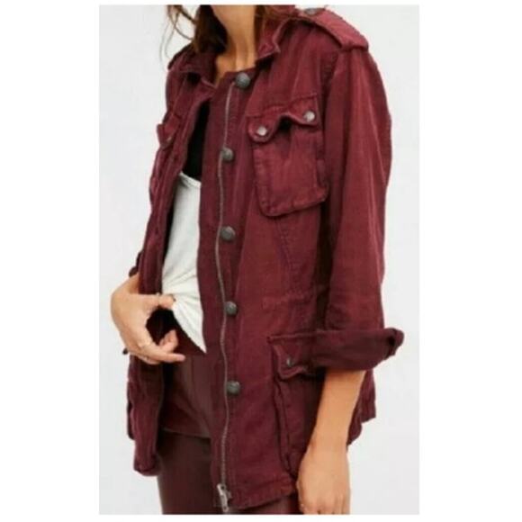 Free People Not Your Brother's Surplus Military Long Burgundy Jacket S - Picture 1 of 9
